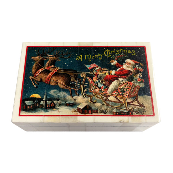 Christmas Decor Christmas Victorian Santa and Sleigh “A Merry Christmas” Decorative Trinket Box, 5-1/4″