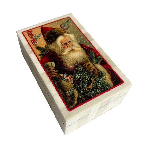 Christmas Decor Christmas Victorian Santa “A Merry Christmas” Decorative Trinket Box, 5-1/4″