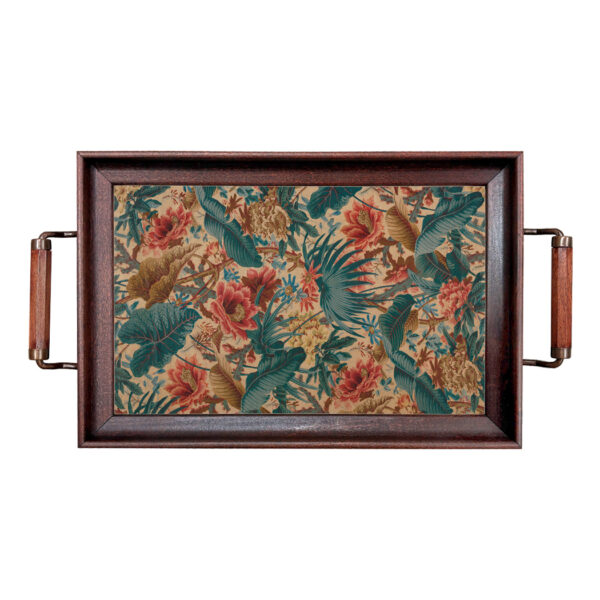 Botanical/Zoological Vintage Style Tropical Floral Wood and Glass Tray