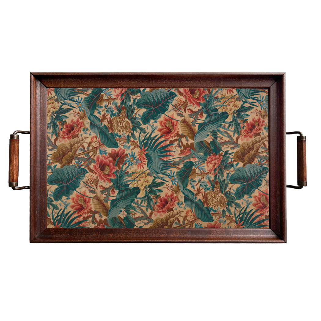 Botanical/Zoological Vintage Style Tropical Floral Wood and ...