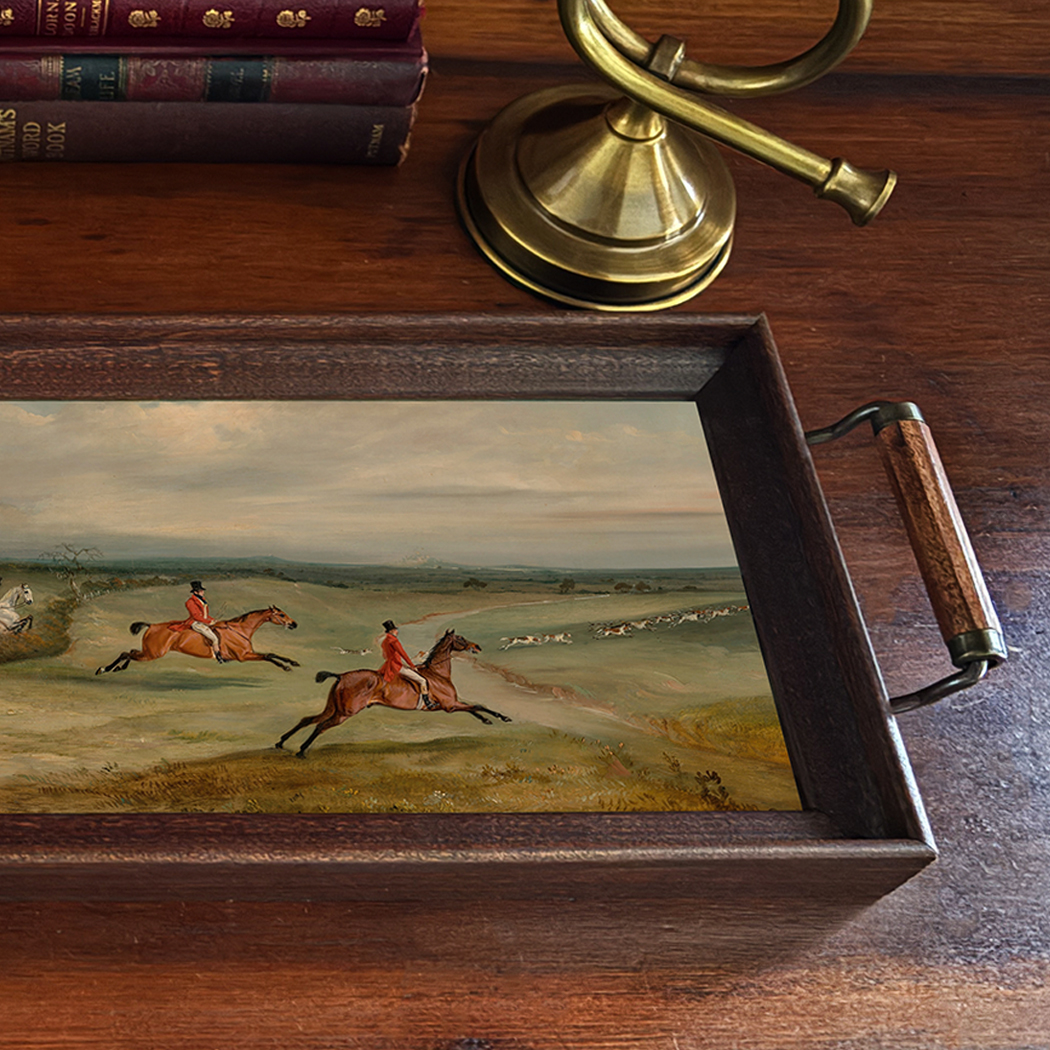 Lodge & Equestrian Decor Equestrian Belvoir Fox Hunt Scene Handmade Wood and Glass Tray Lodge & Equestrian Decor Equestrian Belvoir Fox Hunt Scene Handmade Wood and Glass Tray