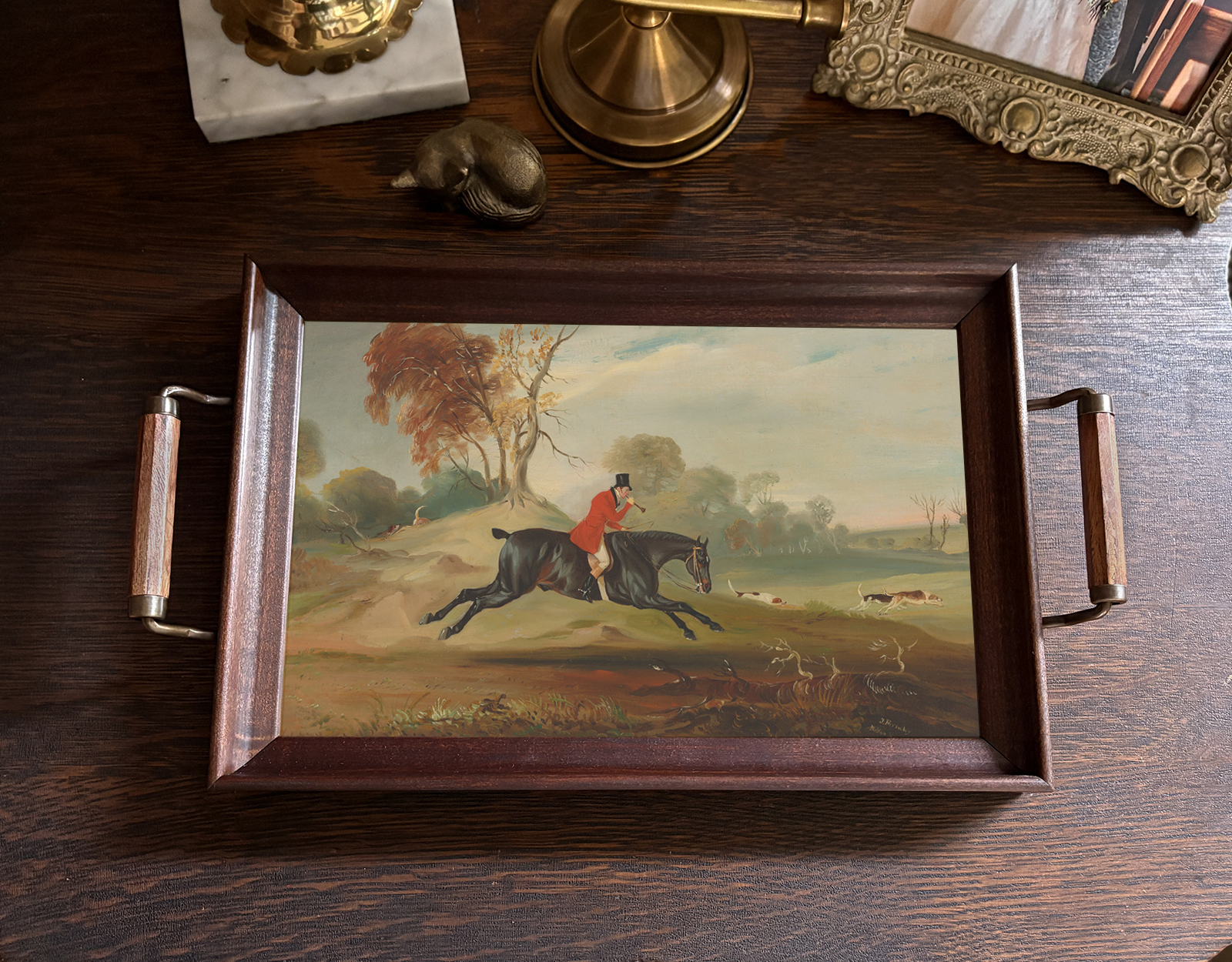 Lodge & Equestrian Decor Equestrian Fox Hunter and Hounds Wood and Glass Tray Lodge & Equestrian Decor Equestrian Fox Hunter and Hounds Wood and Glass Tray