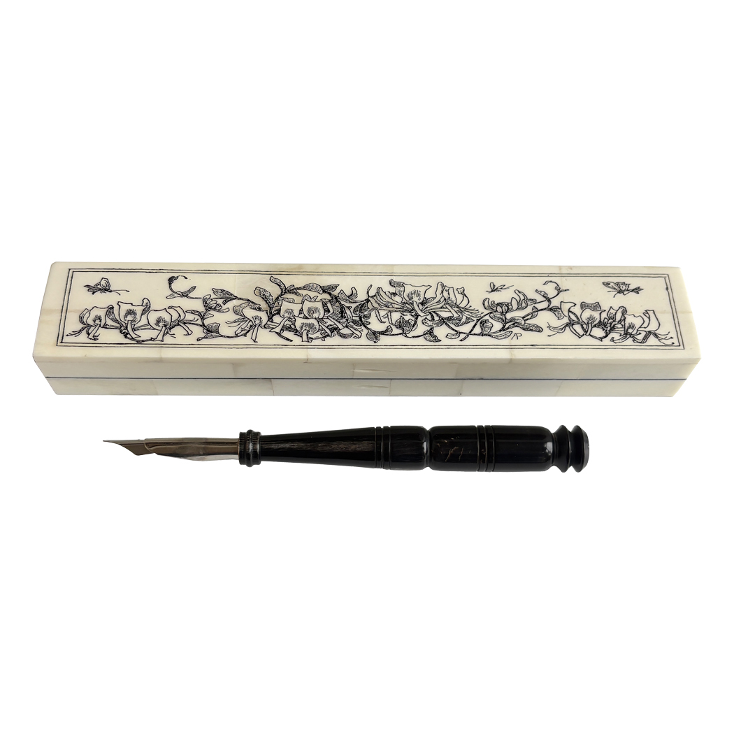 Pens/Ink Supplies Nautical Art Nouveau Flowering Vine Bone Pen Bo ...
