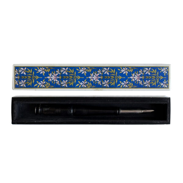 Pens/Ink Supplies Nautical Blue Floral Bone Pen Box with Black Horn Nib Pen