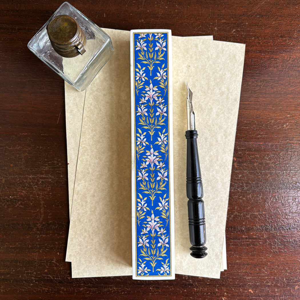 Pens/Ink Supplies Nautical Blue Floral Bone Pen Box with Black Ho ...