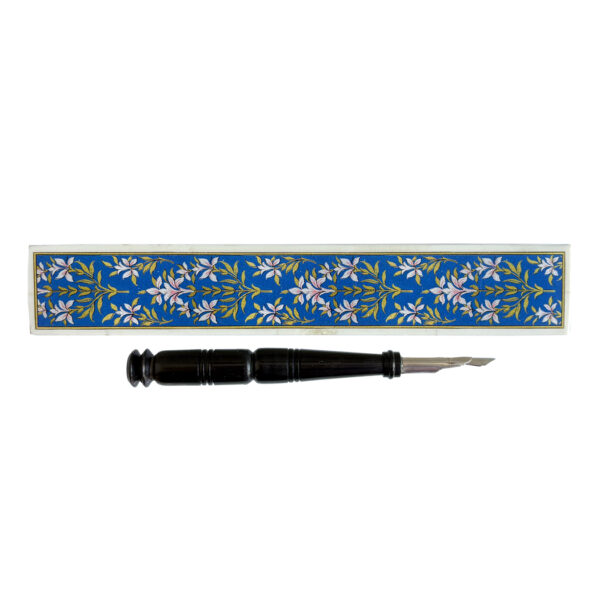 Pens/Ink Supplies Nautical Blue Floral Bone Pen Box with Black Horn Nib Pen