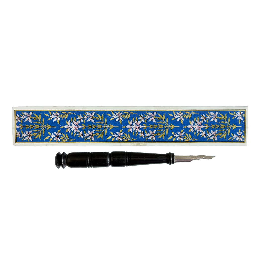 Pens/Ink Supplies Nautical Blue Floral Bone Pen Box with Black Ho ...