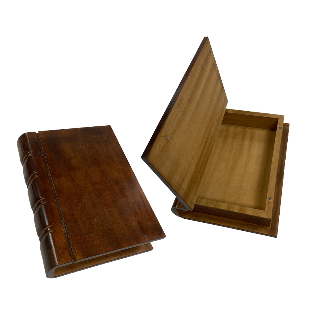 Decorative Boxes Writing 10″ Brown Faux Leather Hollow Bo ...