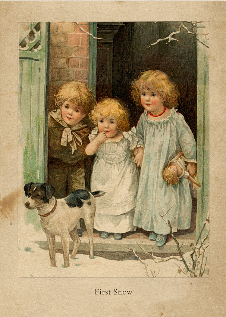 Christmas Christmas First Snow, Children and Dog Framed Vi ... Christmas Christmas First Snow, Children and Dog Framed Vi ...