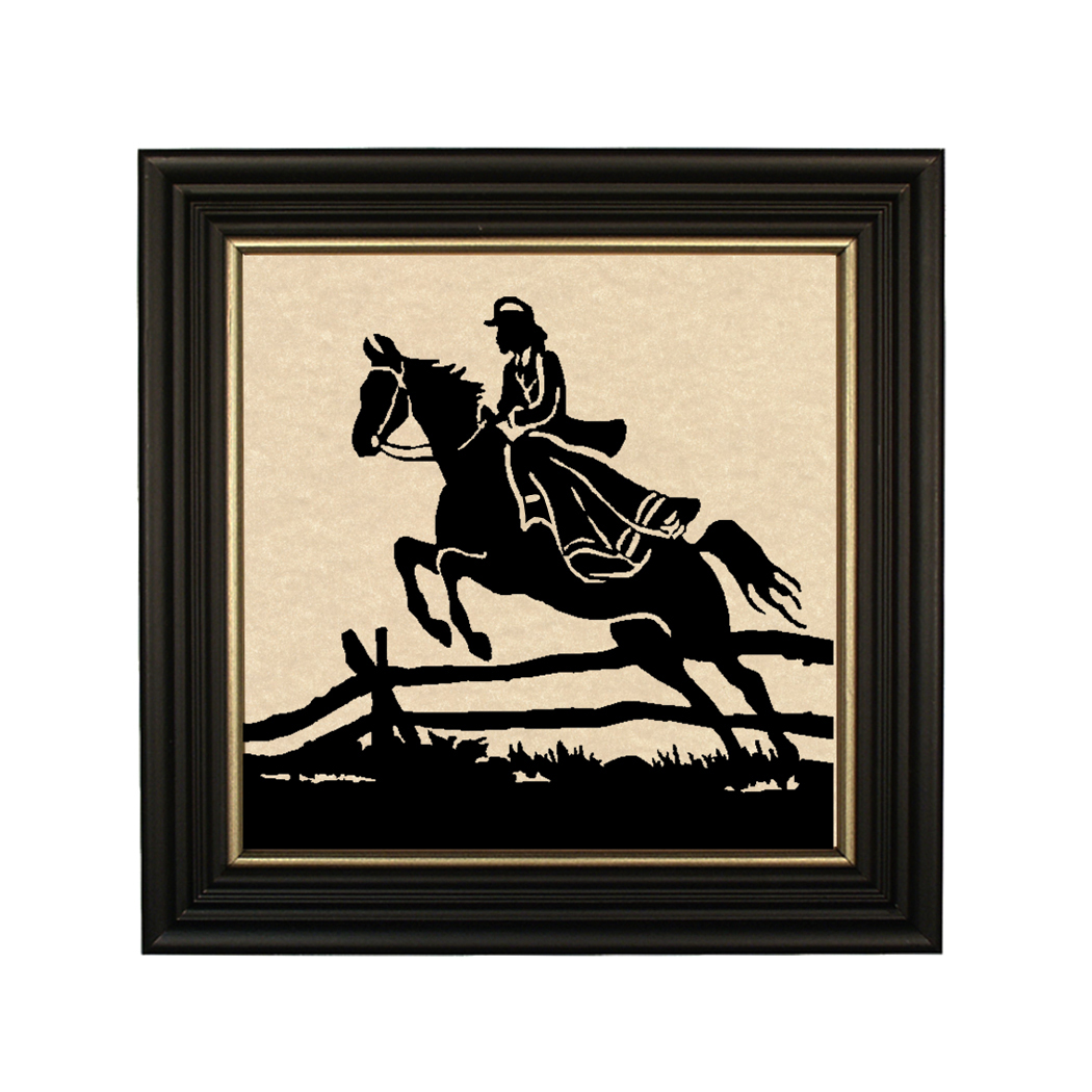 Cabin/Lodge Equestrian Framed Woman Horse Rider Paper Cut Sil ...