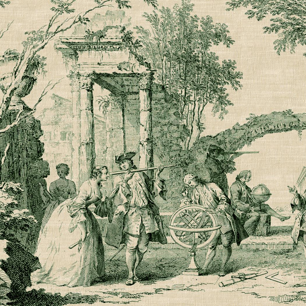 Trays & Barware Botanical/Zoological Green Toile de Jouy Wood and Glass Dec ...