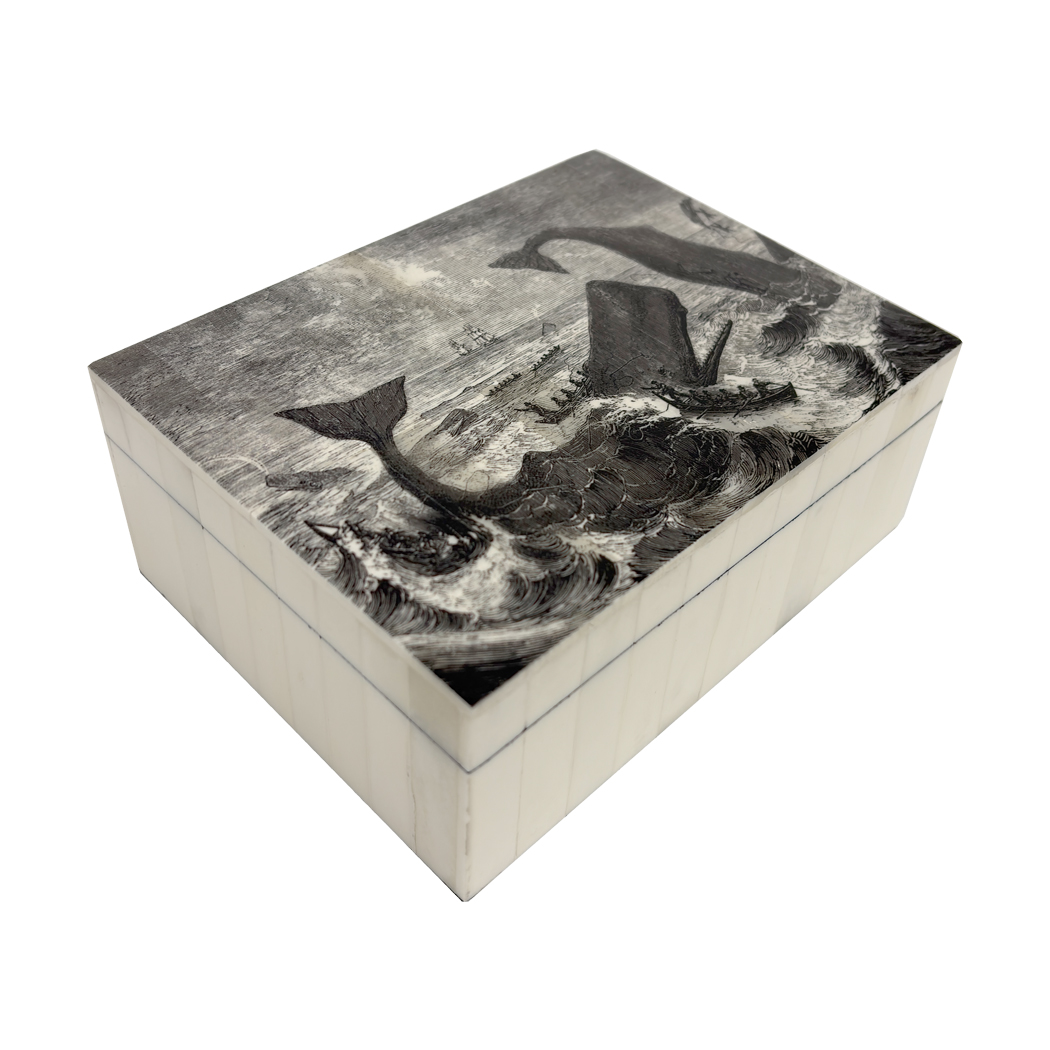 Scrimshaw/Horn & Bone Boxes Nautical 6-1/2″ Pursuit of the Sperm Whale Printed Bone Trinket Box Scrimshaw/Horn & Bone Boxes Nautical 6-1/2″ Pursuit of the Sperm Whale Printed Bone Trinket Box