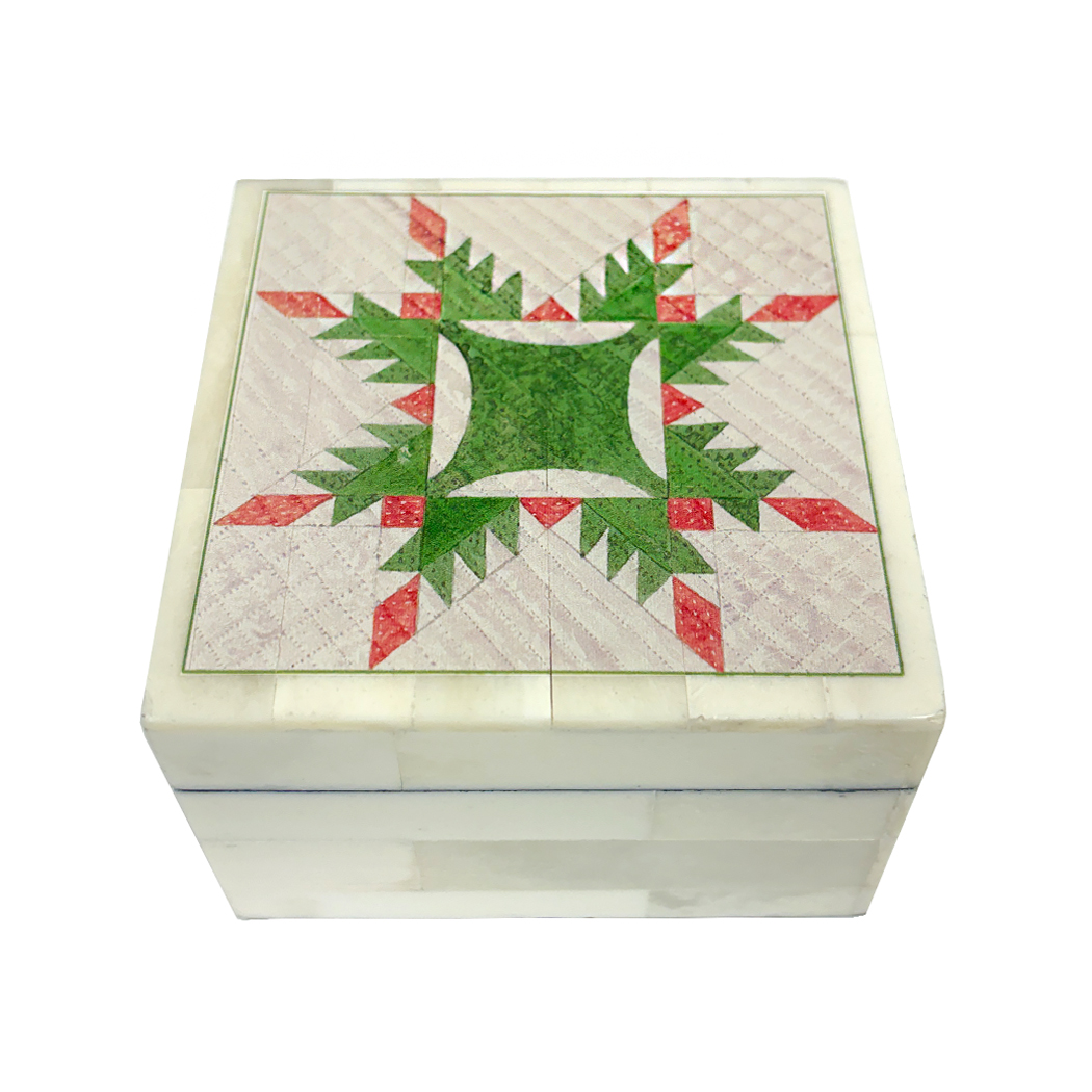 Decorative Boxes Early American Feathered Star Quilt Printed Bone Trin ...