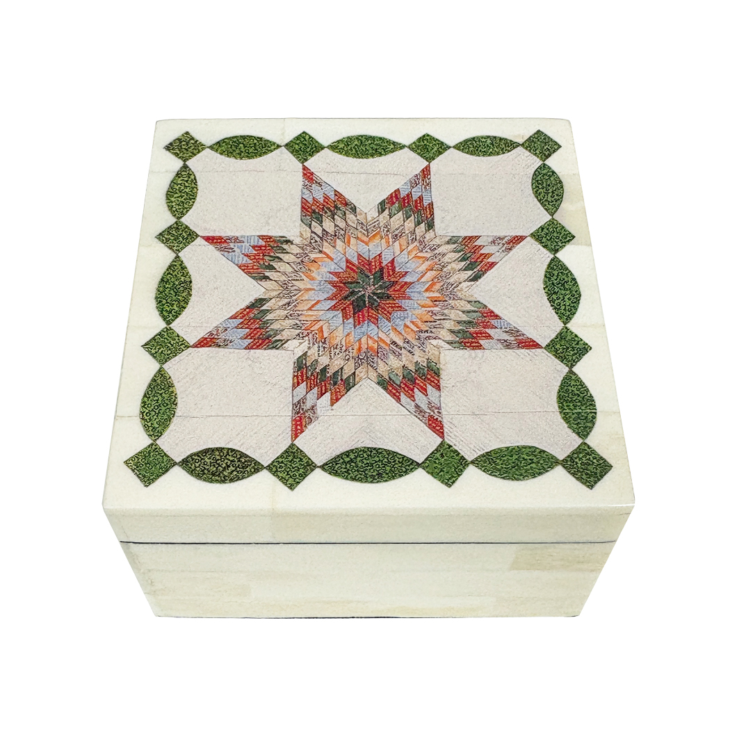 Decorative Boxes Early American Lone Star Quilt Printed Bone Trinket o ...