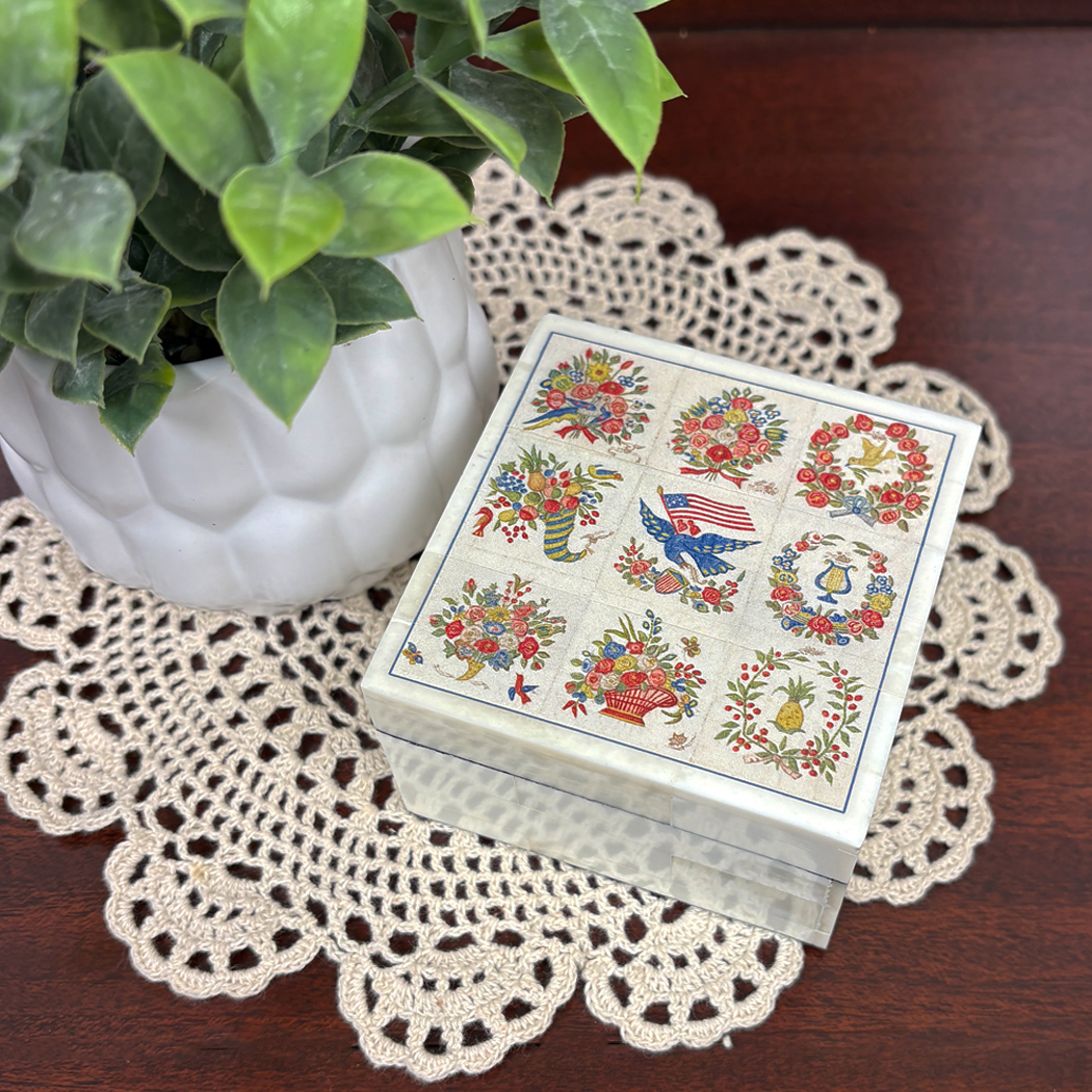 Decorative Boxes Early American Patriotic Album Quilt Printed Bone Tri ...