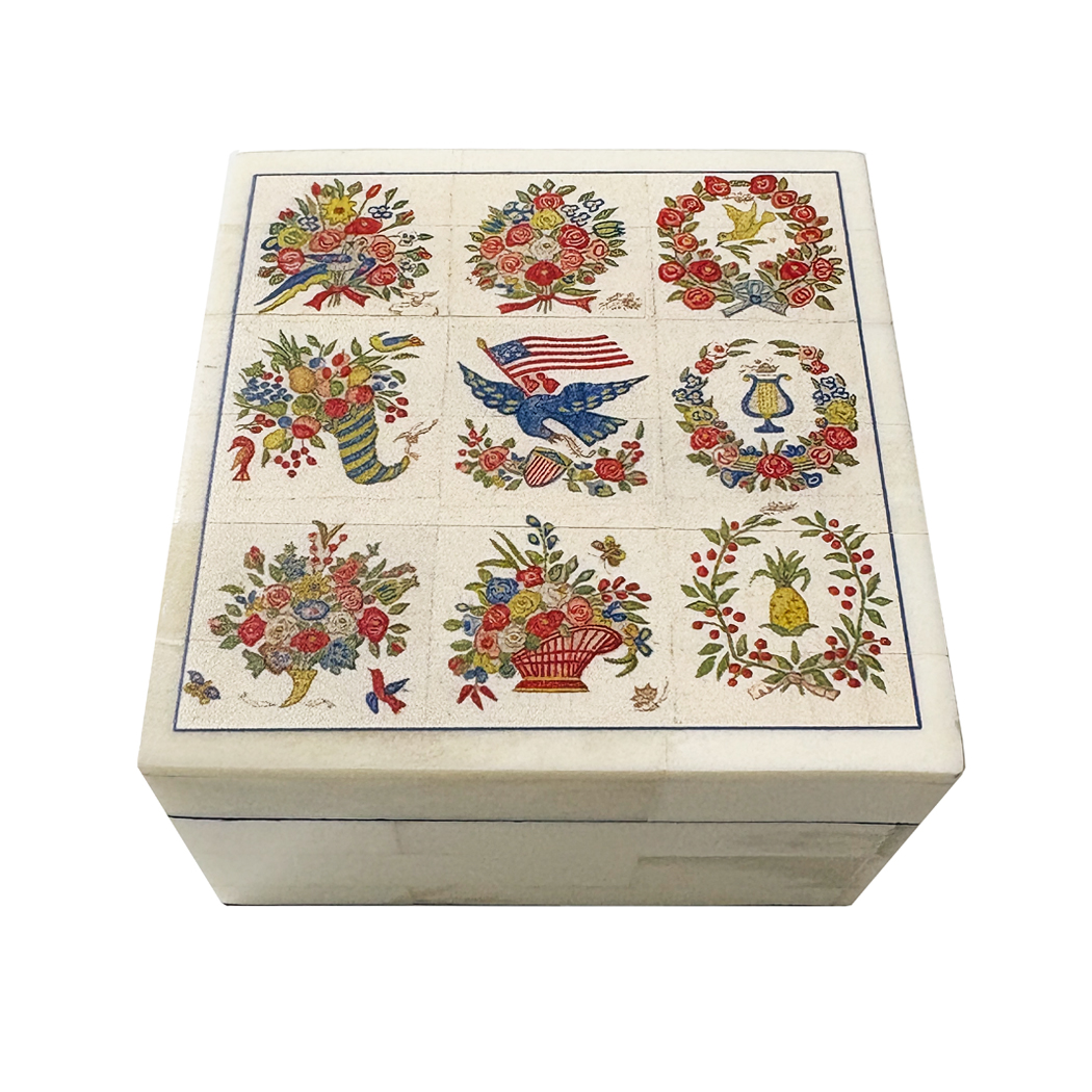 Decorative Boxes Early American Patriotic Album Quilt Printed Bone Tri ...