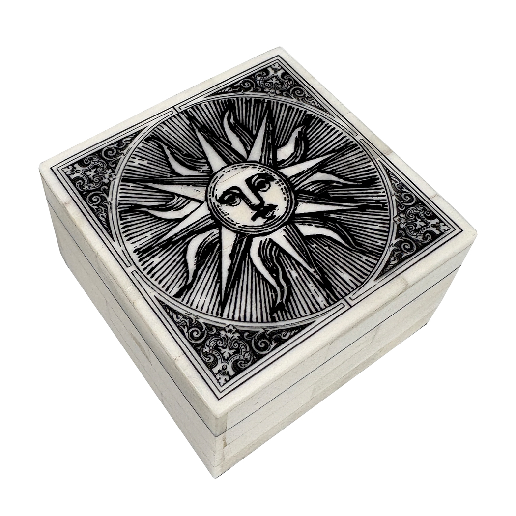 Decorative Boxes Early American Celestial Sun Printed Bone Trinket Box Decorative Boxes Early American Celestial Sun Printed Bone Trinket Box