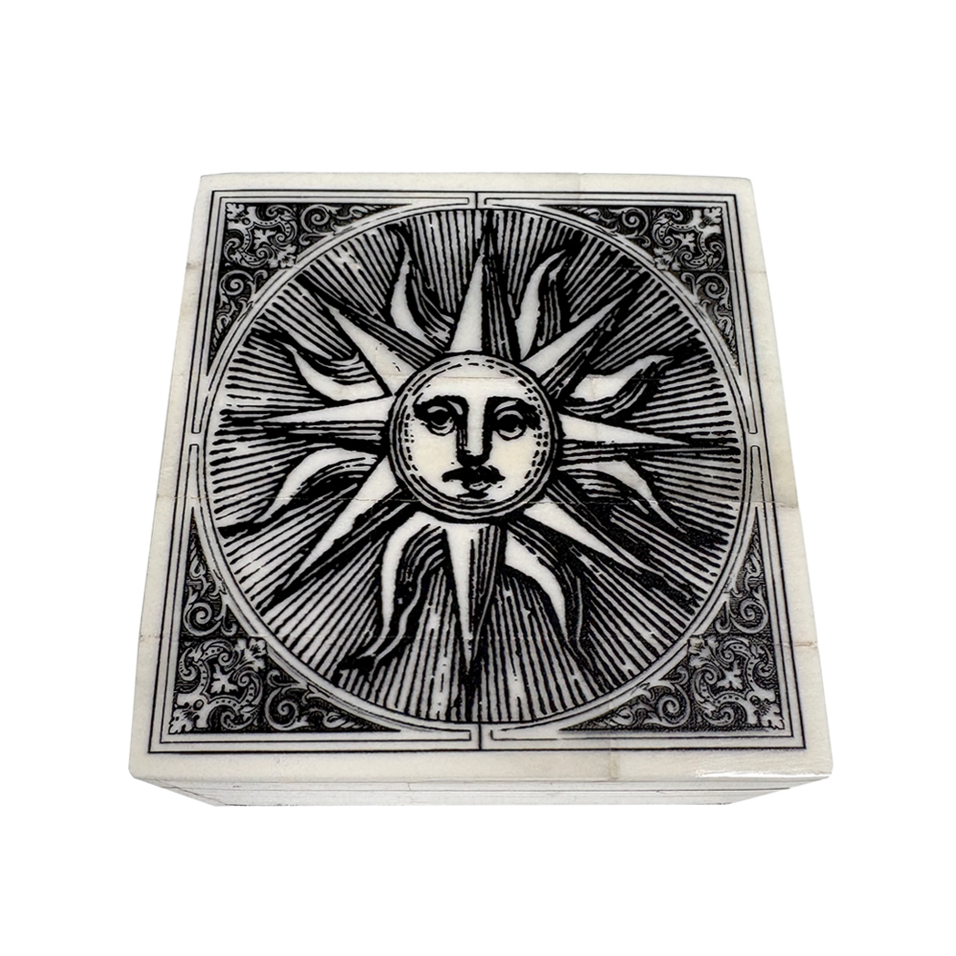 Decorative Boxes Early American Celestial Sun Printed Bone Trinket Box ...