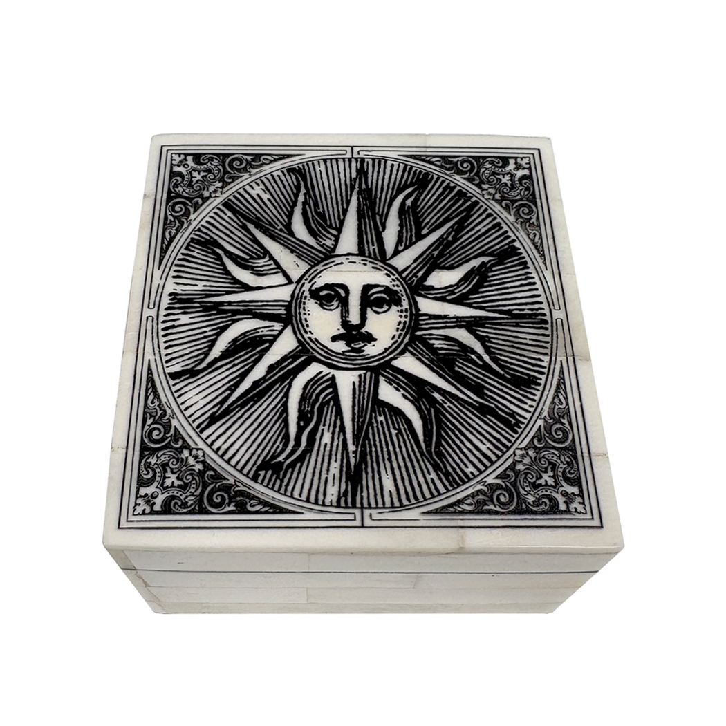 Decorative Boxes Early American Celestial Sun Printed Bone Trinket Box ...