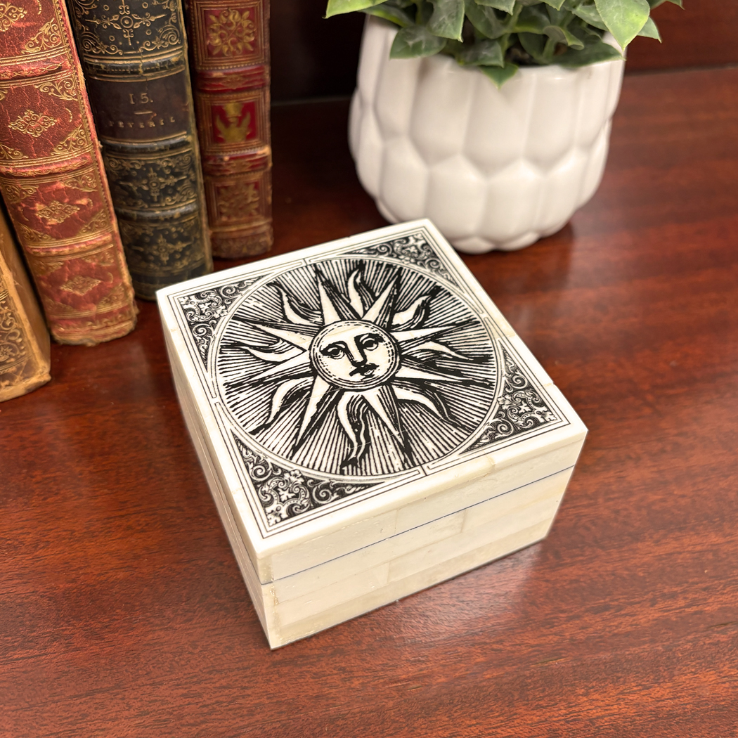 Decorative Boxes Early American Celestial Sun Printed Bone Trinket Box Decorative Boxes Early American Celestial Sun Printed Bone Trinket Box