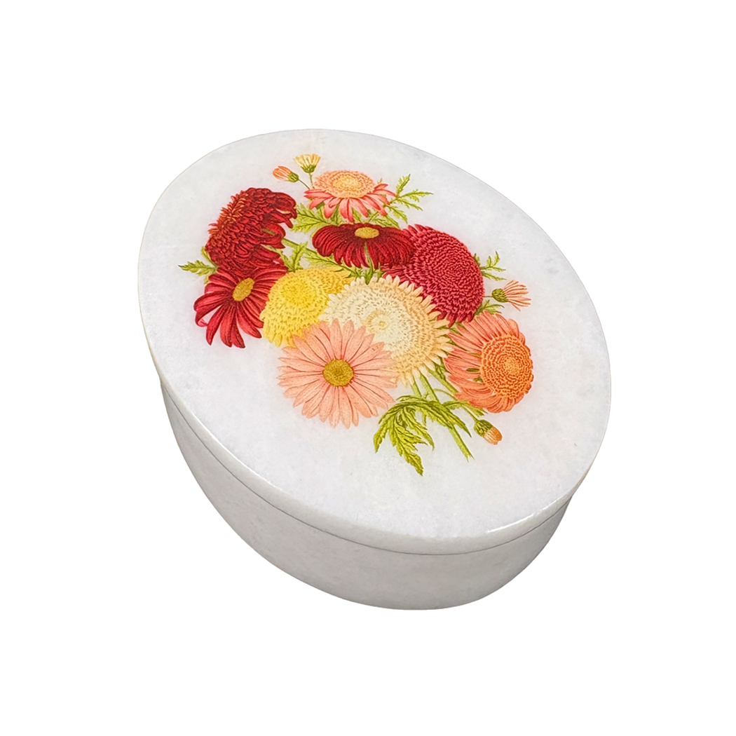 Decorative Boxes Botanical/Zoological 4″ Chrysanthemum White Oval Soapstone Decorative Box Decorative Boxes Botanical/Zoological 4″ Chrysanthemum White Oval Soapstone Decorative Box
