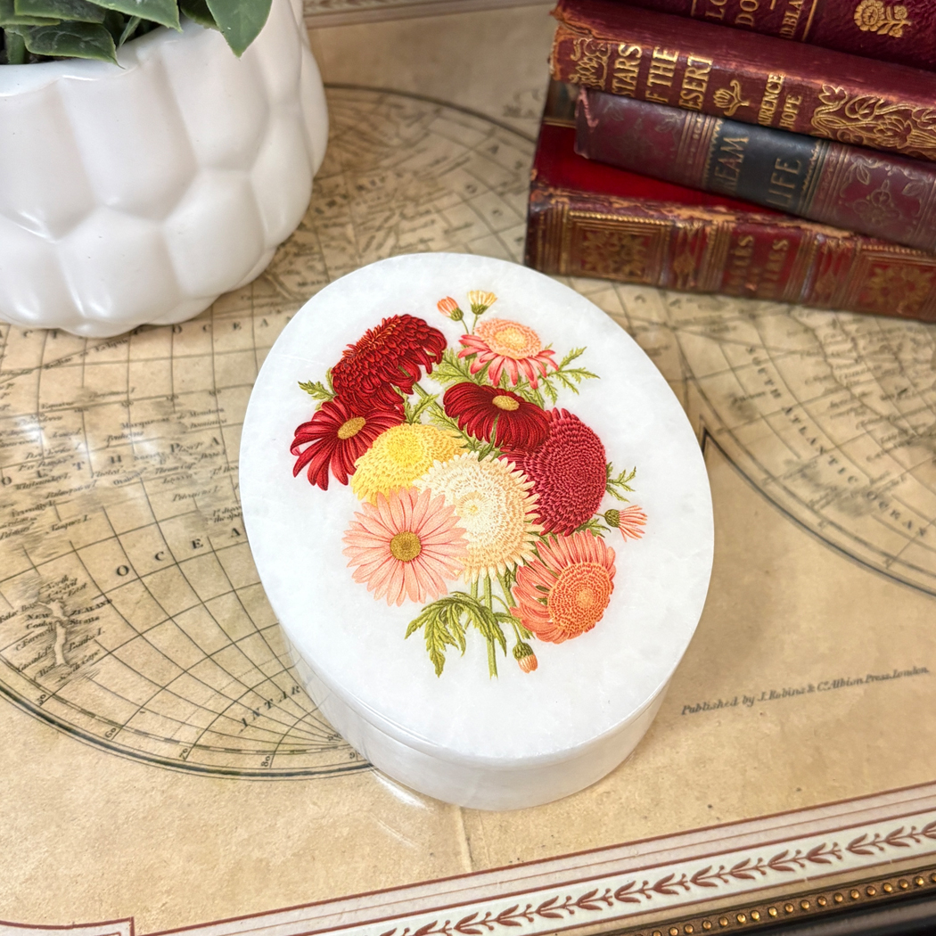 Decorative Boxes Botanical/Zoological 4″ Chrysanthemum White Oval Soap ... Decorative Boxes Botanical/Zoological 4″ Chrysanthemum White Oval Soap ...