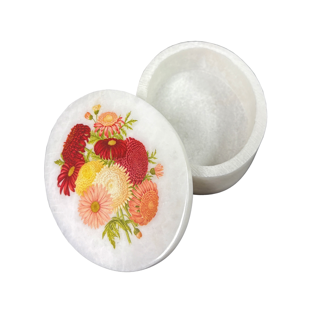 Decorative Boxes Botanical/Zoological 4″ Chrysanthemum White Oval Soapstone Decorative Box Decorative Boxes Botanical/Zoological 4″ Chrysanthemum White Oval Soapstone Decorative Box