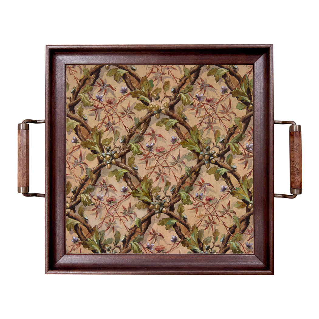 Lodge & Equestrian Decor Equestrian Oak Leaf Decorative Wood and Glass Tra ...