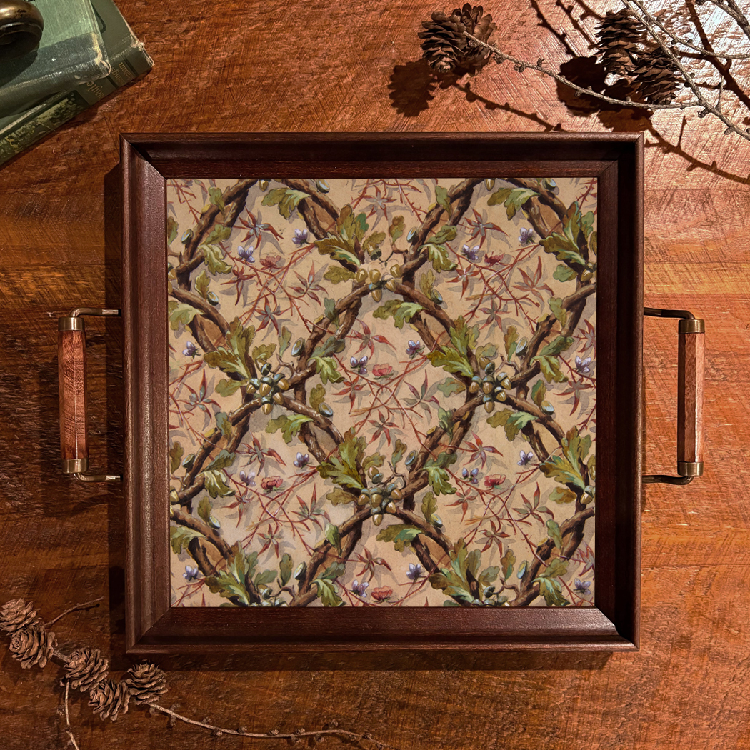Lodge & Equestrian Decor Equestrian Oak Leaf Decorative Wood and Glass Tra ...