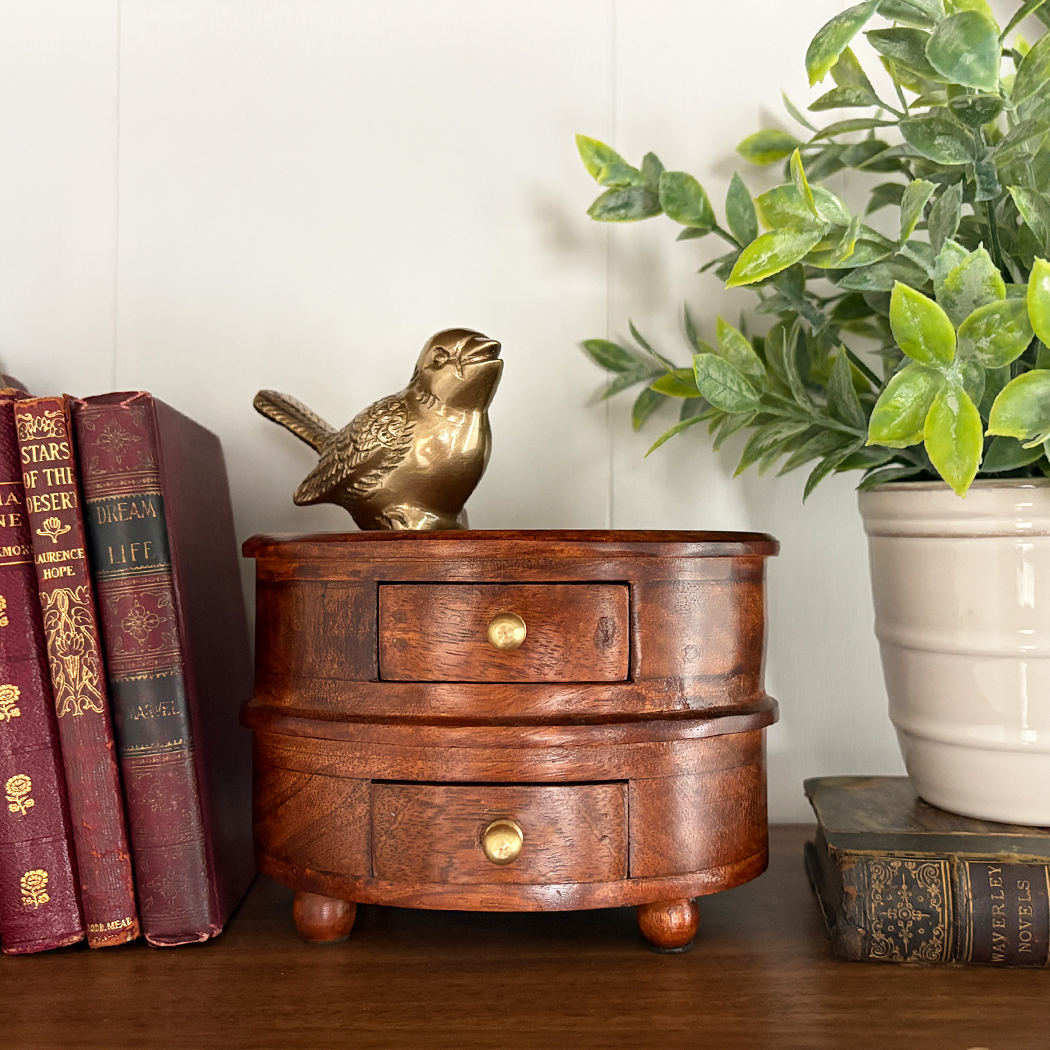 Decor Early American 6-1/2″ Small Teak Wood Oval Jewe ...
