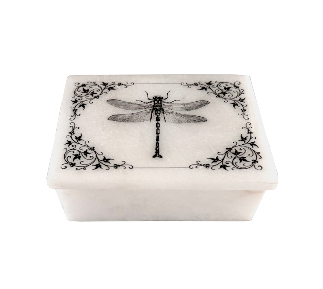 Decorative Boxes Botanical/Zoological 3″ Dragonfly and Vines White Soa ...