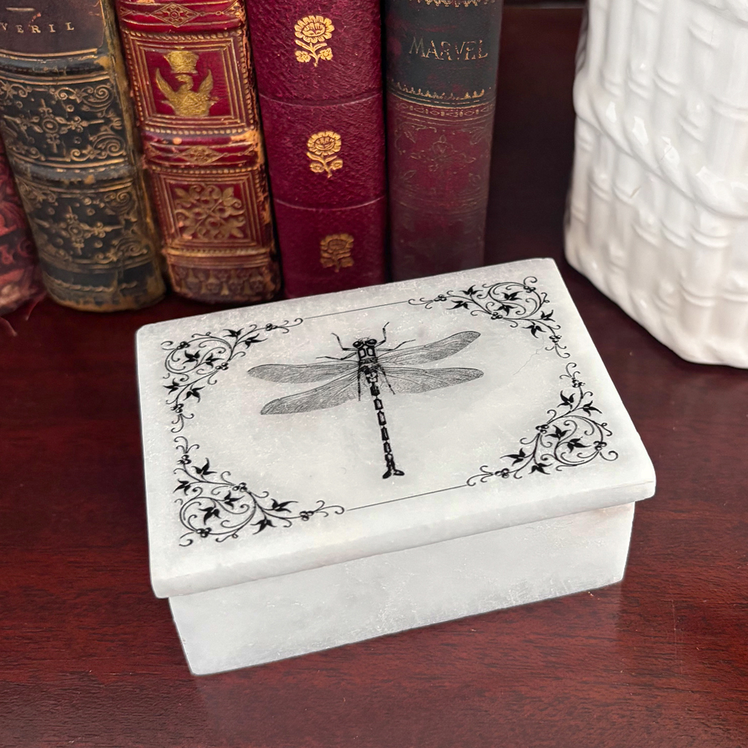 Decorative Boxes Botanical/Zoological 3″ Dragonfly and Vines White Soa ...
