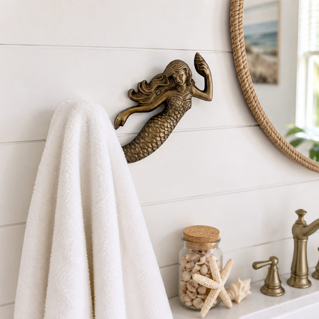 Nautical Decor & Souvenirs Nautical 6″ Antiqued Brass Mermaid Wall H ...
