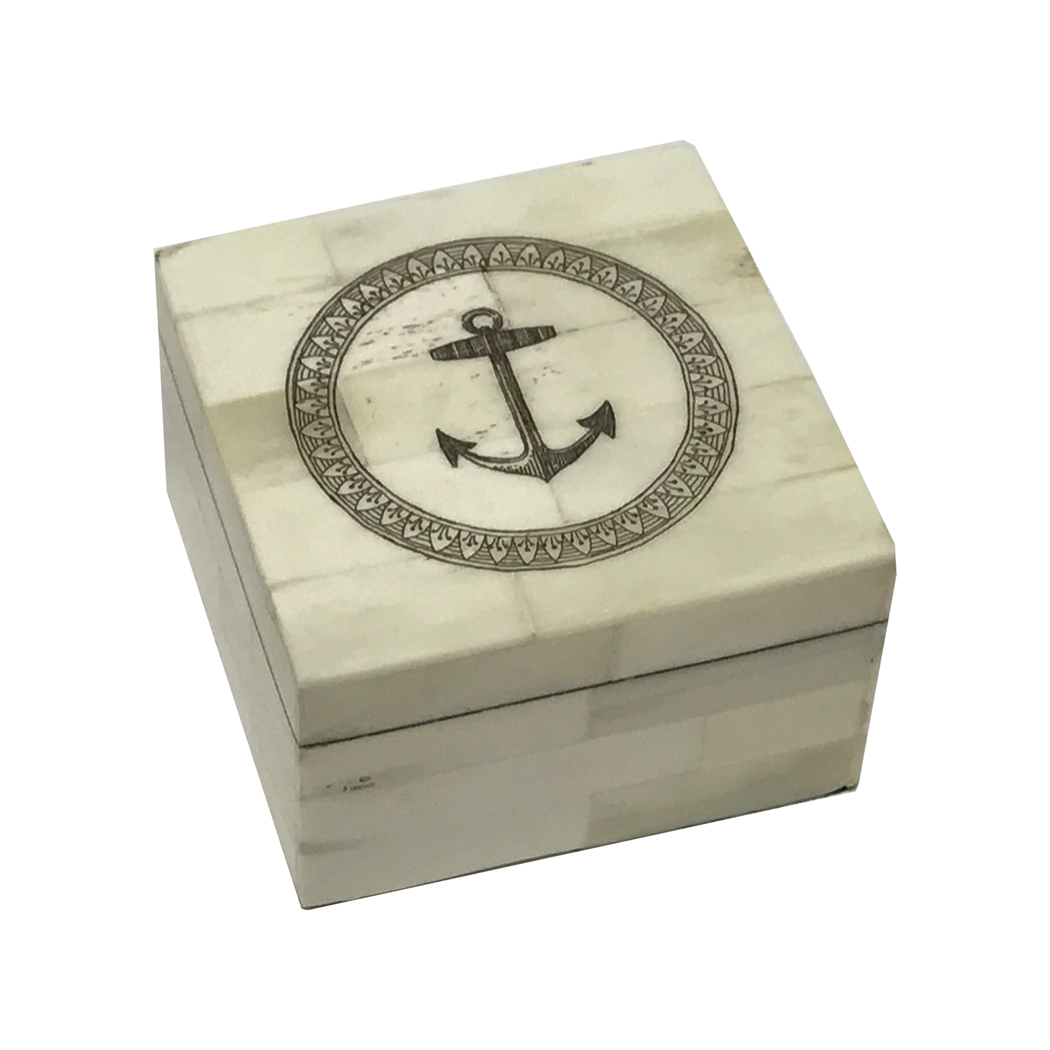 Scrimshaw/Horn & Bone Boxes Nautical 3-1/4″ Anchor Etched Scrimshaw B ...