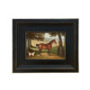 Cabin/Lodge Dogs Horse and Dog Landscape Framed Oil Painting Print on Canvas in Distressed Black Wood Frame