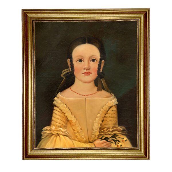 Painting Prints on Canvas Children Mary Jane with Flowers, Framed Oil Painting Print on Canvas in Antiqued Gold Frame.