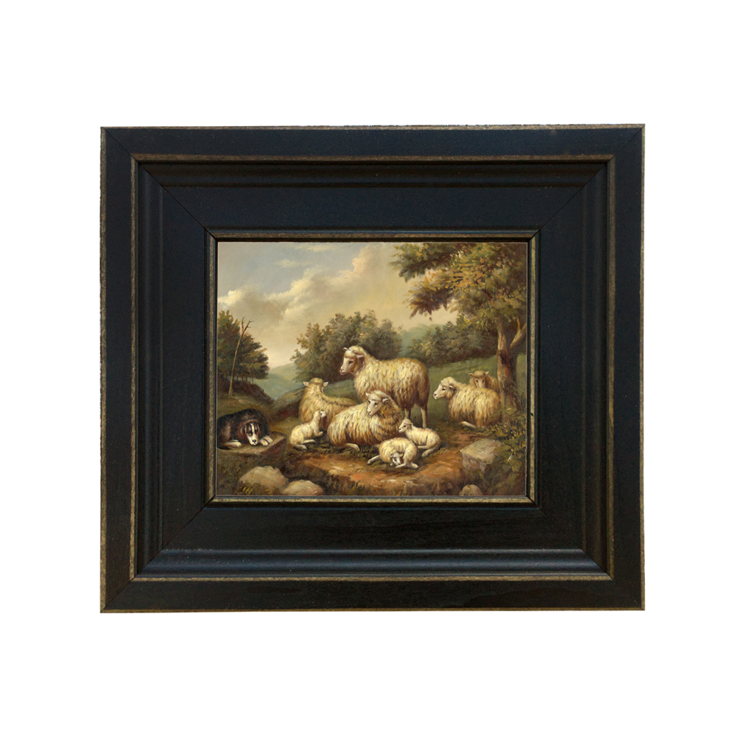 Sheep In Landscape Framed Oil Painting Print On Canvas In