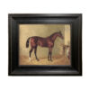 Equestrian Paintings Bay Colt in Stable Framed Oil Painting Print on Canvas in Distressed Black Wood Frame