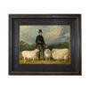 Farm/Pastoral Farm Three Sheep Framed Oil Painting Print on Canvas in Distressed Black Wood Frame