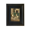 Equestrian Paintings Dog and Horse at Stable Framed Oil Painting Print on Canvas in Distressed Black Wood Frame
