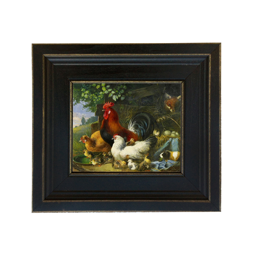 Fox In The Hen House Framed Oil Painting Print On Canvas In