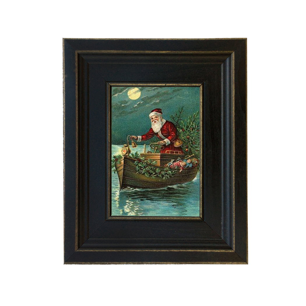 Santa Delivering Toys By Boat Framed Oil Painting Print On Canvas