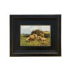 Farm/Pastoral Farm Sheep in Country Field Framed Oil Painting Print on Canvas in Distressed Black Wood Frame