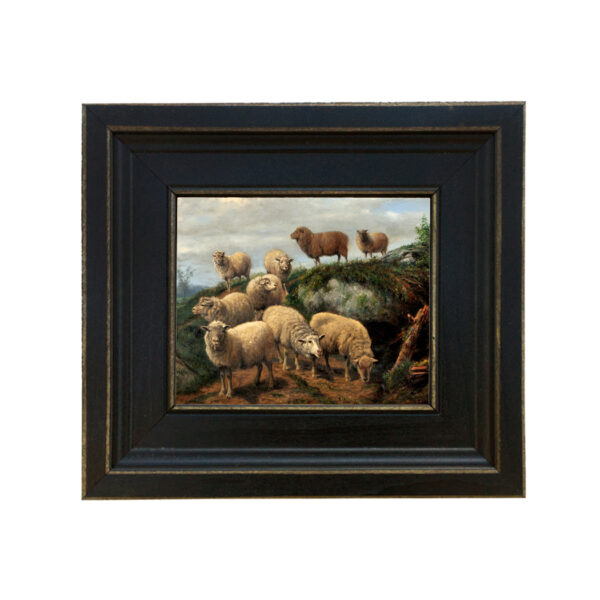 Farm/Pastoral Animals Flock of Sheep on Path Framed Oil Painting Print on Canvas