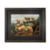 Farm/Pastoral Animals Flock of Sheep on Path Framed Oil Painting Print on Canvas in Distressed Black Wood Frame