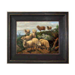 Farm/Pastoral Farm Flock of Sheep on Path Framed Oil Painting Print on Canvas