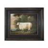 Farm/Pastoral Barnyard Sheep Under Tree Framed Oil Painting Print on Canvas in Distressed Black Wood Frame
