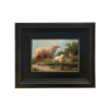 Farm/Pastoral Farm Sheep in a Meadow Oil Painting Print on Canvas in Distressed Black Wood Frame