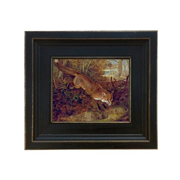 Equestrian/Fox Equestrian Fox Breaking for Cover by William Webb Framed Oil Painting Print on Canvas in Distressed Black Wood Frame