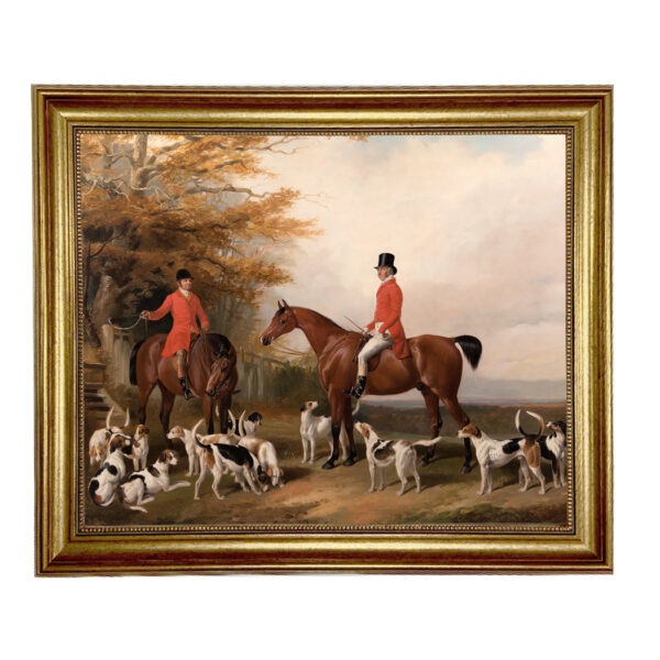 Equestrian Paintings The Meeting Fox Hunt Scene Framed Oil Painting Print on Canvas in Antiqued Gold Frame